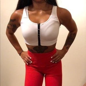 Nike white zip up sports bra